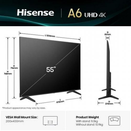 Телевізор Hisense 55" 55A6Q Black купити в Україні: Київ, Львів, Хмельницький, Тернопіль | Низька ціна, відгуки, характеристики від TELEMART фото