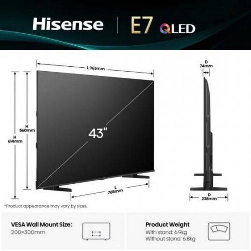 Телевізор Hisense 43" 43E7Q Black купити в Україні: Київ, Львів, Хмельницький, Тернопіль | Низька ціна, відгуки, характеристики від TELEMART фото
