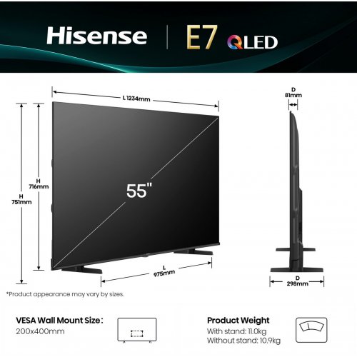 Телевизор Hisense 55" 55E7Q Black купить в Украине: Киев, Днепр, Харьков, Одесса  | Низкая цена, отзывы, характеристики от TELEMART фото