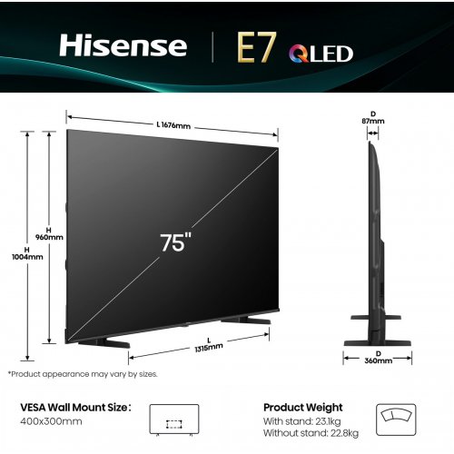 Телевізор Hisense 70" 75E7Q Black купити в Україні: Київ, Львів, Хмельницький, Тернопіль | Низька ціна, відгуки, характеристики від TELEMART фото