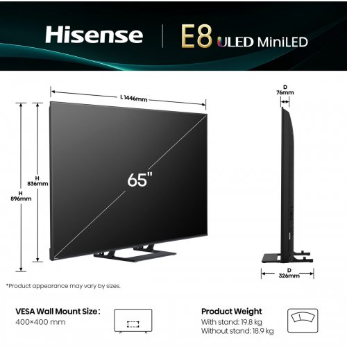 Телевізор Hisense 65" 65E8Q Black купити в Україні: Київ, Львів, Хмельницький, Тернопіль | Низька ціна, відгуки, характеристики від TELEMART фото