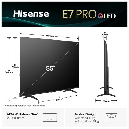 Телевизор Hisense 55" 55E7Q PRO Black купить в Украине: Киев, Днепр, Харьков, Одесса  | Низкая цена, отзывы, характеристики от TELEMART фото