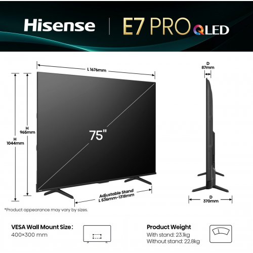 Телевізор Hisense 75" 75E7Q PRO Black купити в Україні: Київ, Львів, Хмельницький, Тернопіль | Низька ціна, відгуки, характеристики від TELEMART фото