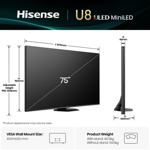 Телевизор Hisense 75" 75U8Q Black купить в Украине: Киев, Днепр, Харьков, Одесса  | Низкая цена, отзывы, характеристики от TELEMART фото
