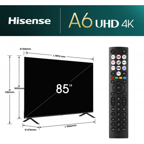 Телевізор Hisense 85" 85A6N Black купити в Україні: Київ, Львів, Хмельницький, Тернопіль | Низька ціна, відгуки, характеристики від TELEMART фото
