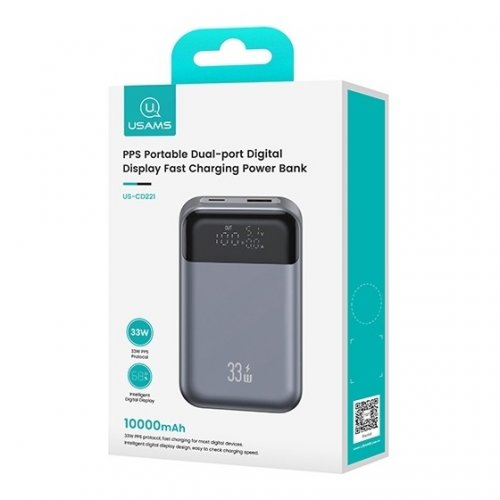 Powerbank Usams US-CD221 10000mAh 33W Dark Grey купити в Україні: Київ, Львів, Хмельницький, Тернопіль | Низька ціна, відгуки, характеристики від TELEMART фото