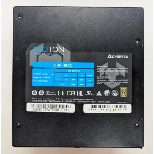 Блок питания CHIEFTEC Proton 1000W (BDF-1000C) (Восстановлено продавцом, 806155) купить в Украине: Киев, Днепр, Харьков, Одесса  | Проверка совместимости, низкая цена, отзывы, характеристики от TELEMART фото