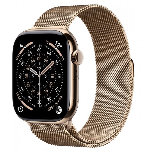 Смарт-часы Apple Watch Series 11 GPS + Cellular 46mm Gold Titanium Case with Gold Milanese Loop - M/L (MFD84RK/A) купить в Украине: Киев, Днепр, Харьков, Одесса  | Низкая цена, отзывы, характеристики от TELEMART фото