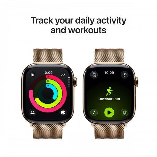 Смарт-часы Apple Watch Series 11 GPS + Cellular 46mm Gold Titanium Case with Gold Milanese Loop - M/L (MFD84RK/A) купить в Украине: Киев, Днепр, Харьков, Одесса  | Низкая цена, отзывы, характеристики от TELEMART фото
