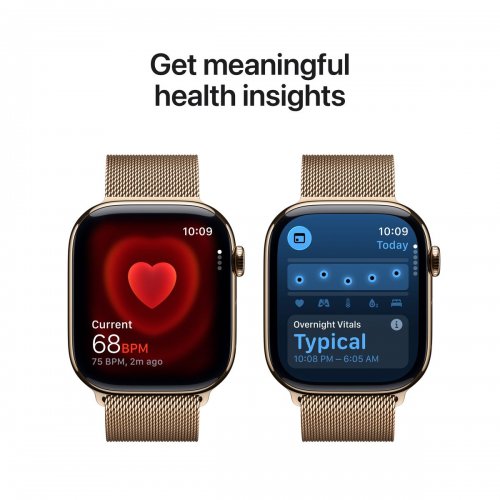 Смарт-часы Apple Watch Series 11 GPS + Cellular 46mm Gold Titanium Case with Gold Milanese Loop - M/L (MFD84RK/A) купить в Украине: Киев, Днепр, Харьков, Одесса  | Низкая цена, отзывы, характеристики от TELEMART фото