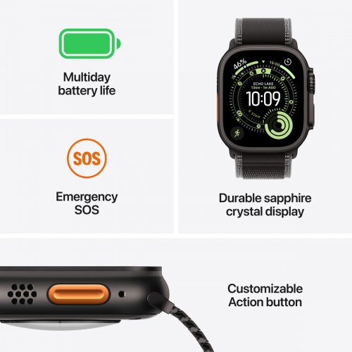 Смарт-часы Apple Watch Ultra 3 GPS + Cellular 49mm Black Titanium Case with Black Alpine Loop - Large (MF0X4QP/A) купить в Украине: Киев, Днепр, Харьков, Одесса  | Низкая цена, отзывы, характеристики от TELEMART фото