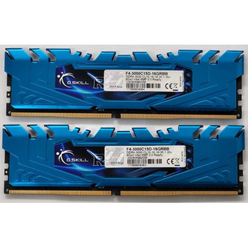 Озу G.Skill DDR4 16GB (2x8GB) 3000Mhz Ripjaws 4 Blue ( F4-3000C15D-16GRBB) (Восстановлено продавцом, 806601) купить в Украине: Киев, Днепр, Харьков, Одесса  | Проверка совместимости, низкая цена, отзывы, характеристики от TELEMART фото
