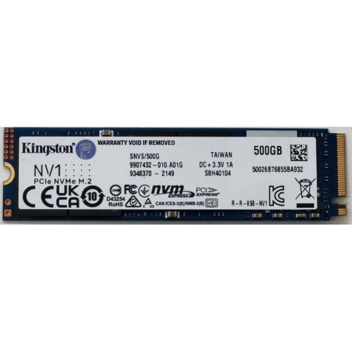 Ssd-диск Kingston NV1 500GB M.2 (2280 PCI-E) NVMe x4 (SNVS/500G) (Восстановлено продавцом, 806931) купить в Украине: Киев, Днепр, Харьков, Одесса  | Проверка совместимости, низкая цена, отзывы, характеристики от TELEMART фото