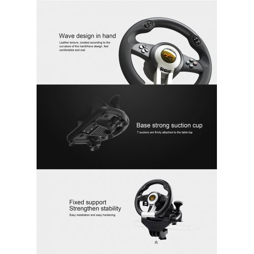 Кермо з педалями PXN V3 Pro (6948052901231-B) Black купити в Україні: Київ, Львів, Хмельницький, Тернопіль | Низька ціна, відгуки, характеристики від TELEMART фото