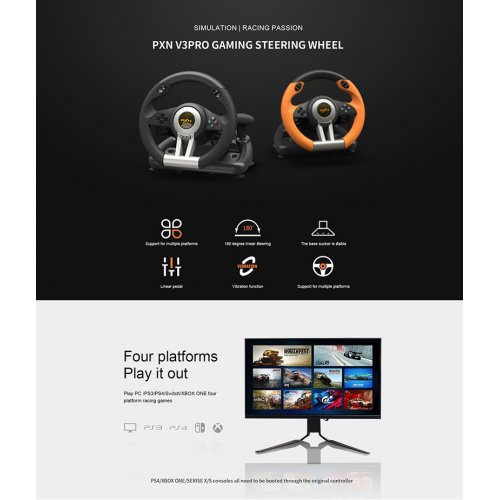 Кермо з педалями PXN V3 Pro (6948052901231-B) Black купити в Україні: Київ, Львів, Хмельницький, Тернопіль | Низька ціна, відгуки, характеристики від TELEMART фото