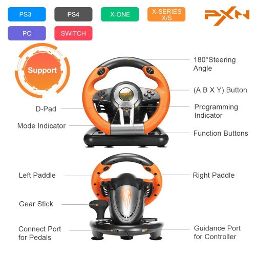 Кермо з педалями PXN V3 Pro (6948052901231-B) Black купити в Україні: Київ, Львів, Хмельницький, Тернопіль | Низька ціна, відгуки, характеристики від TELEMART фото