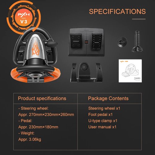 Кермо з педалями PXN V3 Pro (6948052901231-B) Black купити в Україні: Київ, Львів, Хмельницький, Тернопіль | Низька ціна, відгуки, характеристики від TELEMART фото