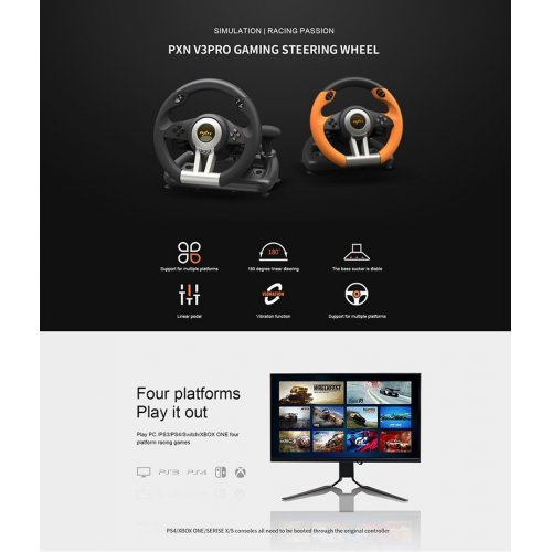 Руль с педалями PXN V3 Pro (6948052901231-B) Black купить в Украине: Киев, Днепр, Харьков, Одесса  | Низкая цена, отзывы, характеристики от TELEMART фото 3 Руль с педалями PXN V3 Pro (6948052901231-B) Black купить в Украине: Киев, Днепр, Харьков, Одесса  | Низкая цена, отзывы, характеристики от TELEMART фото