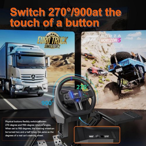 Кермо з педалями PXN V900 Gen 2 (6948052903693) Black купити в Україні: Київ, Львів, Хмельницький, Тернопіль | Низька ціна, відгуки, характеристики від TELEMART фото