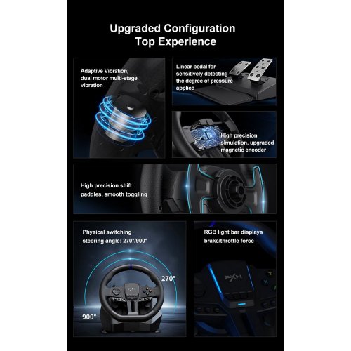 Кермо з педалями PXN V900 Gen 2 (6948052903693) Black купити в Україні: Київ, Львів, Хмельницький, Тернопіль | Низька ціна, відгуки, характеристики від TELEMART фото