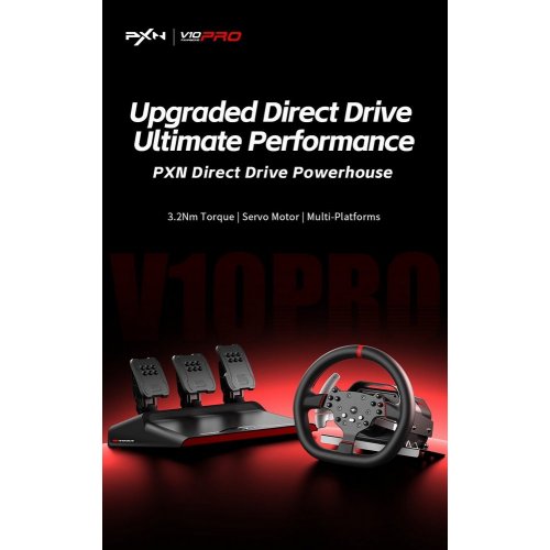 Кермо з педалями PXN V10 Pro (6948052903808) Black купити в Україні: Київ, Львів, Хмельницький, Тернопіль | Низька ціна, відгуки, характеристики від TELEMART фото