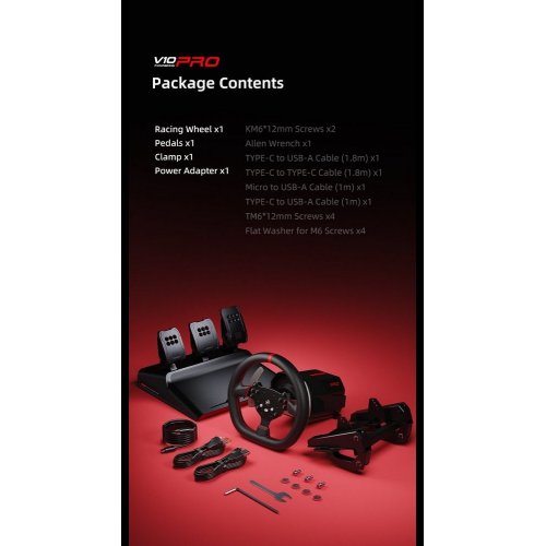 Кермо з педалями PXN V10 Pro (6948052903808) Black купити в Україні: Київ, Львів, Хмельницький, Тернопіль | Низька ціна, відгуки, характеристики від TELEMART фото
