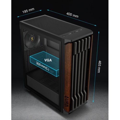 Корпус Gamdias AURA GC11 Tempered Glass без БП (4711514503753) Black/Wood купить в Украине: Киев, Днепр, Харьков, Одесса  | Проверка совместимости, низкая цена, отзывы, характеристики от TELEMART фото
