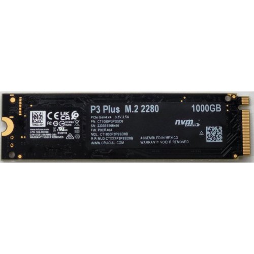 Ssd-диск Crucial P3 Plus 3D NAND 1TB M.2 (2280 PCI-E) (CT1000P3PSSD8) (Відновлено продавцем, 807435) купити в Україні: Київ, Львів, Хмельницький, Тернопіль | Перевірка сумісності, низька ціна, відгуки, характеристики від TELEMART фото