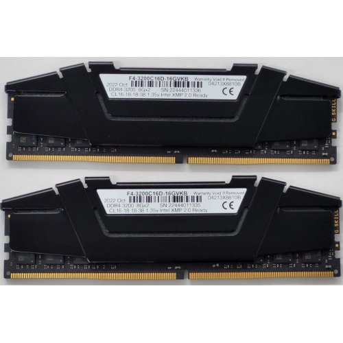 Озу G.Skill DDR4 16GB (2x8GB) 3200Mhz Ripjaws V (F4-3200C16D-16GVKB) (Восстановлено продавцом, 807560) купить в Украине: Киев, Днепр, Харьков, Одесса  | Проверка совместимости, низкая цена, отзывы, характеристики от TELEMART фото
