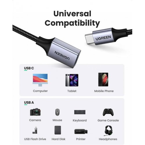 Кабель Ugreen US378 USB Type-C to USB 3.0 0.15m (70889) Black купити в Україні: Київ, Львів, Хмельницький, Тернопіль | Низька ціна, відгуки, характеристики від TELEMART фото