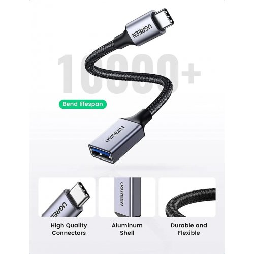 Кабель Ugreen US378 USB Type-C to USB 3.0 0.15m (70889) Black купити в Україні: Київ, Львів, Хмельницький, Тернопіль | Низька ціна, відгуки, характеристики від TELEMART фото