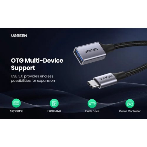Кабель Ugreen US378 USB Type-C to USB 3.0 0.15m (70889) Black купити в Україні: Київ, Львів, Хмельницький, Тернопіль | Низька ціна, відгуки, характеристики від TELEMART фото
