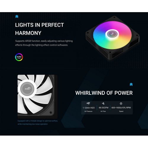 Кулер для корпуса SAMA FZ12 ARGB (FZ12-BKAM1TOX-G) Black купить в Украине: Киев, Днепр, Харьков, Одесса  | Проверка совместимости, низкая цена, отзывы, характеристики от TELEMART фото