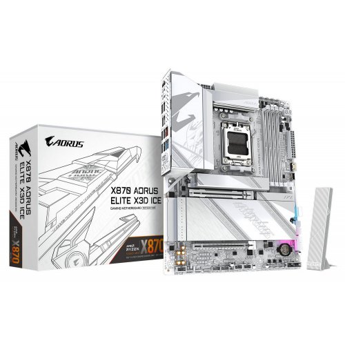 Материнська плата Gigabyte X870 AORUS ELITE X3D ICE (sAM5, AMD X870) купити в Україні: Київ, Львів, Хмельницький, Тернопіль | Перевірка сумісності, низька ціна, відгуки, характеристики від TELEMART фото