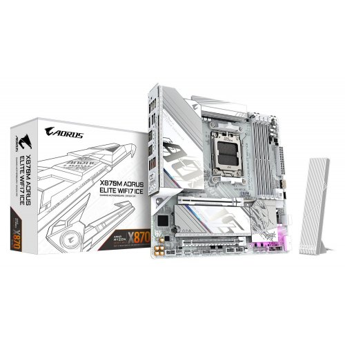 Материнська плата Gigabyte X870M AORUS ELITE WIFI7 ICE (sAM5, AMD X870) купити в Україні: Київ, Львів, Хмельницький, Тернопіль | Перевірка сумісності, низька ціна, відгуки, характеристики від TELEMART фото