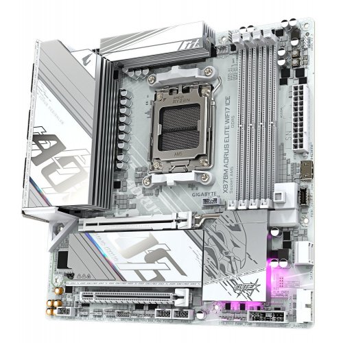 Материнська плата Gigabyte X870M AORUS ELITE WIFI7 ICE (sAM5, AMD X870) купити в Україні: Київ, Львів, Хмельницький, Тернопіль | Перевірка сумісності, низька ціна, відгуки, характеристики від TELEMART фото