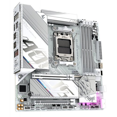Материнська плата Gigabyte X870M AORUS ELITE WIFI7 ICE (sAM5, AMD X870) купити в Україні: Київ, Львів, Хмельницький, Тернопіль | Перевірка сумісності, низька ціна, відгуки, характеристики від TELEMART фото
