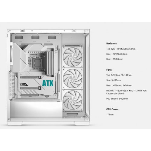 Корпус Deepcool CG580 4F V2 Tempered Glass без БП (R-CG580-WHADA4-G-2) White купить в Украине: Киев, Днепр, Харьков, Одесса  | Проверка совместимости, низкая цена, отзывы, характеристики от TELEMART фото