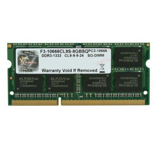 ОЗП G.Skill SODIMM DDR3 8GB 1333Mhz (F3-10666CL9S-8GBSQ) купити з перевіркою сумісності: огляд, характеристики, ціна у Києві, Львові, Вінниці, Хмельницькому, Івано-Франківську, Україні | інтернет-магазин TELEMART.UA фото