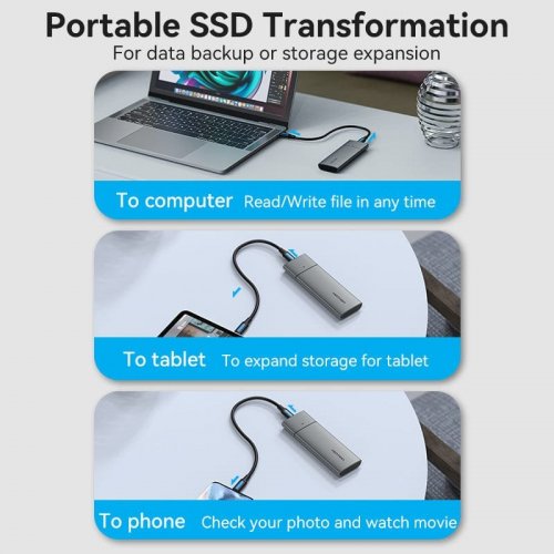 Уценка внешний карман Vention M.2 SSD NVME PCIe SSD Enclosure USB Type-C 3.1 Gen 2 (KPGH0) Gray (Вскрытая упаковка, 809125) купить в Украине: Киев, Днепр, Харьков, Одесса  | Низкая цена, отзывы, характеристики от TELEMART фото