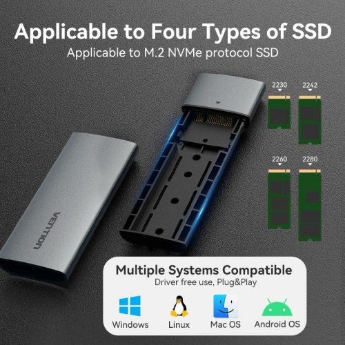 Уценка внешний карман Vention M.2 SSD NVME PCIe SSD Enclosure USB Type-C 3.1 Gen 2 (KPGH0) Gray (Вскрытая упаковка, 809125) купить в Украине: Киев, Днепр, Харьков, Одесса  | Низкая цена, отзывы, характеристики от TELEMART фото