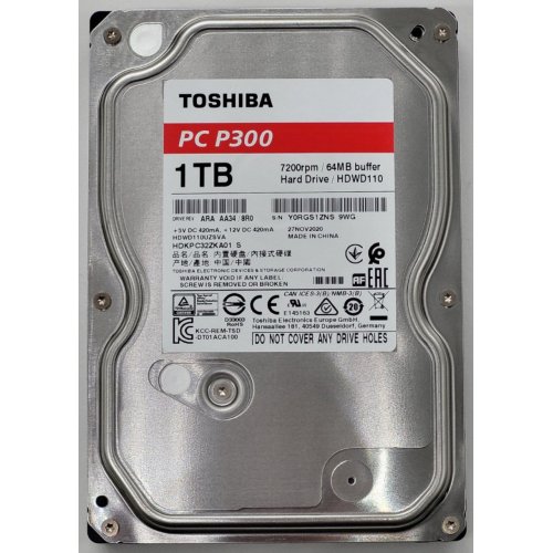 Жесткий диск Toshiba P300 1TB 64MB 7200RPM 3.5" (HDWD110UZSVA) (Восстановлено продавцом, 809193) купить в Украине: Киев, Днепр, Харьков, Одесса  | Проверка совместимости, низкая цена, отзывы, характеристики от TELEMART фото