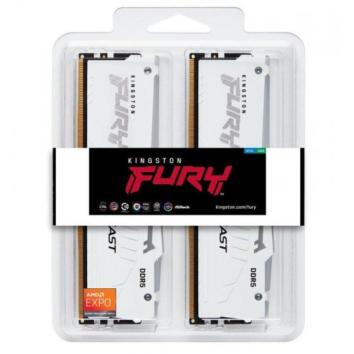 Уценка озу Kingston DDR5 32GB (2x16GB) 6000Mhz FURY Beast RGB White (KF560C30BWEAK2-32) (Вскрытая упаковка, 809226) купить в Украине: Киев, Днепр, Харьков, Одесса  | Проверка совместимости, низкая цена, отзывы, характеристики от TELEMART фото