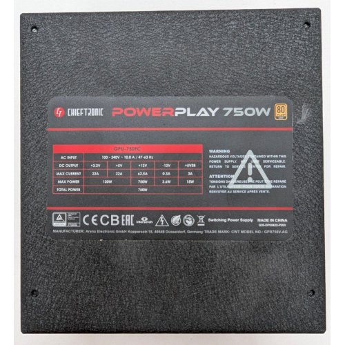 Блок живлення CHIEFTEC PowerPlay 750W (GPU-750FC) (Відновлено продавцем, 809267) купити в Україні: Київ, Львів, Хмельницький, Тернопіль | Перевірка сумісності, низька ціна, відгуки, характеристики від TELEMART фото