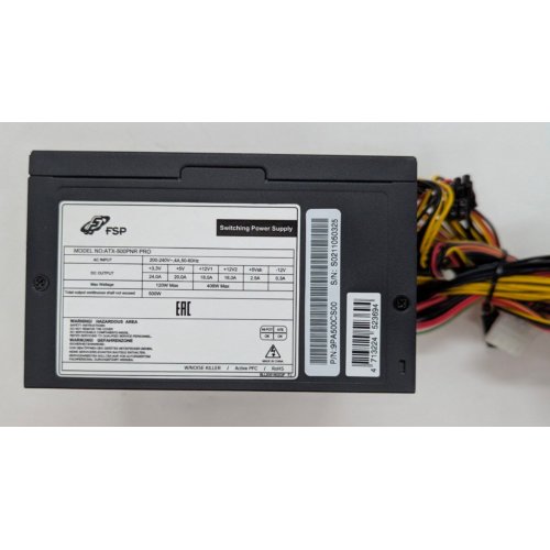 Блок живлення FSP PNR Pro 500W (ATX-500PNR PRO) OEM (Відновлено продавцем, 809286) купити в Україні: Київ, Львів, Хмельницький, Тернопіль | Перевірка сумісності, низька ціна, відгуки, характеристики від TELEMART фото