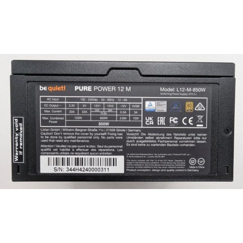Блок живлення Be Quiet! Pure Power 12 M 850W (BN344) (Відновлено продавцем, 809568) купити в Україні: Київ, Львів, Хмельницький, Тернопіль | Перевірка сумісності, низька ціна, відгуки, характеристики від TELEMART фото