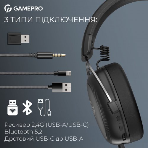 Навушники GamePro Asgard Skald Wireless (HSW160B) Black купити в Україні: Київ, Львів, Хмельницький, Тернопіль | Низька ціна, відгуки, характеристики від TELEMART фото