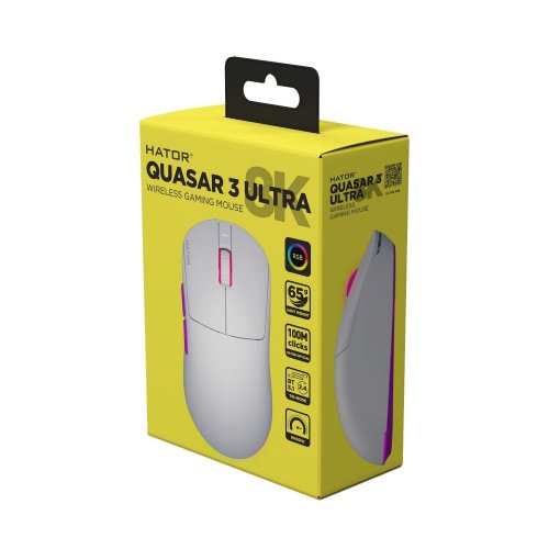 Уцінка миша HATOR Quasar 3 Ultra 8K Wireless (HTM771) White/Violet (Розкрита упаковка, 810107) купити в Україні: Київ, Львів, Хмельницький, Тернопіль | Низька ціна, відгуки, характеристики від TELEMART фото