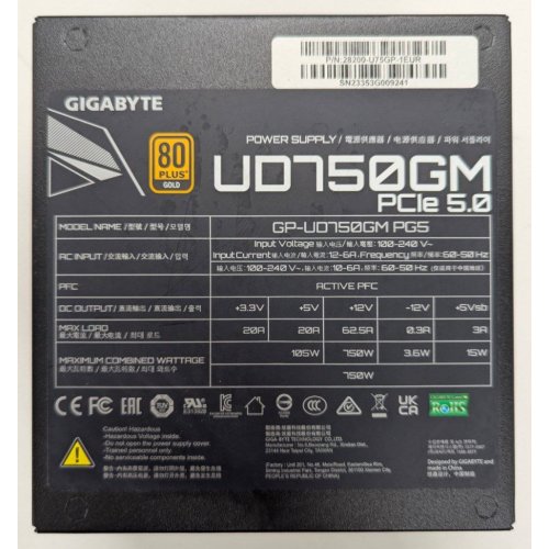 Блок живлення Gigabyte UD750GM PG5W 750W (GP-UD750GM-PG5) (Відновлено продавцем, 810535) купити в Україні: Київ, Львів, Хмельницький, Тернопіль | Перевірка сумісності, низька ціна, відгуки, характеристики від TELEMART фото
