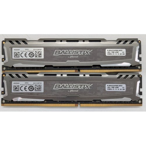 Озп Crucial DDR4 16GB (2x8GB) 3200Mhz Ballistix Sport LT Gray (BLS2K8G4D32AESBK) (Відновлено продавцем, 810567) купити в Україні: Київ, Львів, Хмельницький, Тернопіль | Перевірка сумісності, низька ціна, відгуки, характеристики від TELEMART фото